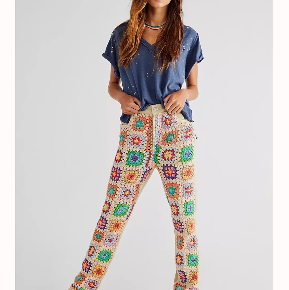 Free People Crochet Zuri Mom Jeans